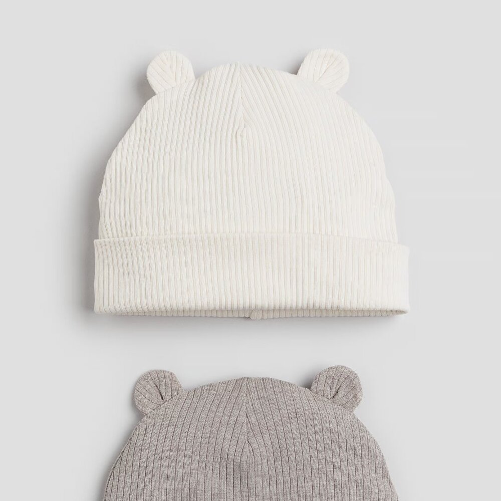 2-pack Ribbed Beanies with Ears, size 3-6M